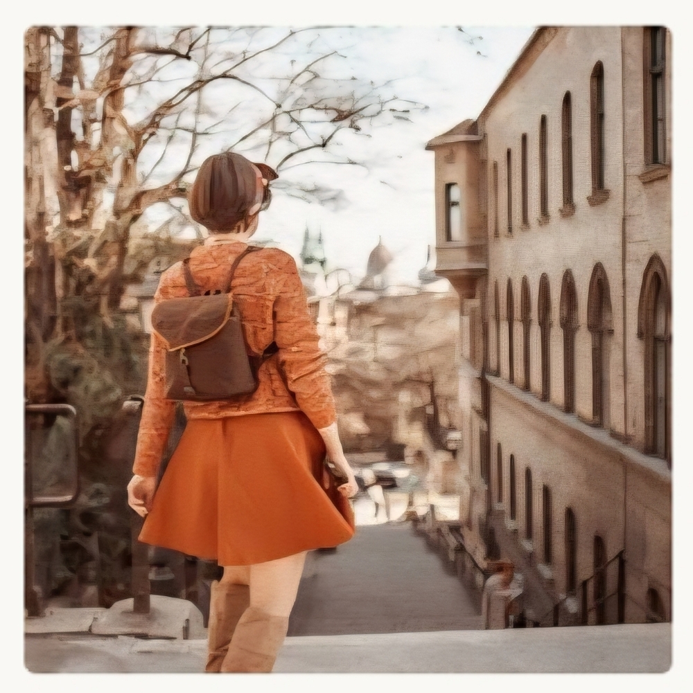 Brown Leaf Mini Backpack With Orange Accents - image 4